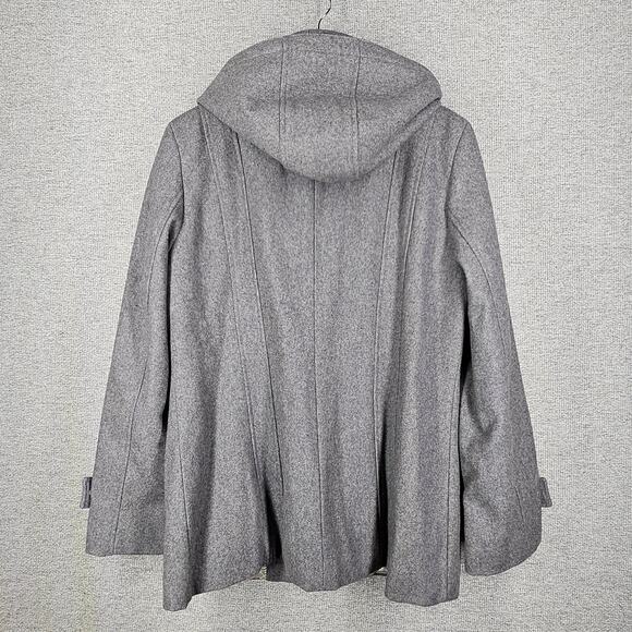 CALVIN KLEIN WOMENS GRAY WOOL BLEND PEACOAT SIZE 12 DETACHABLE HOOD - Picture 2 of 12